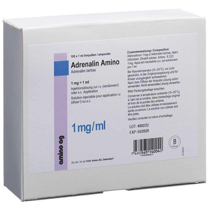 ADRENALIN Amino Inj Lös 1 mg/ml 100 Amp 1 ml